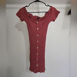 Rue21 Terracotta Pink Ribbed Button Down Bodycon Off Shoulder Dress